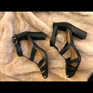 Black heeled sandals!! Very unique and cute